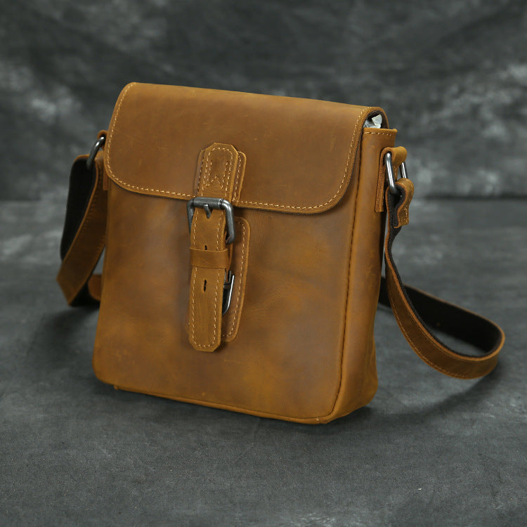 Men's First Layer Retro Crazy Horse Leather Cowhide Shoulder Bags