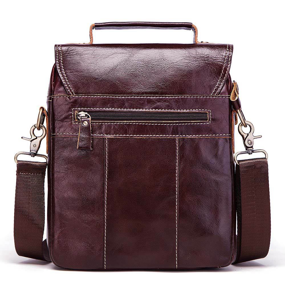 Men's Layer Cowhide Flip Double Zipper Vertical Bags