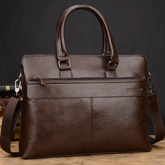 Men's Classy Horizontal Business Cowhide Computer Men's Briefcases