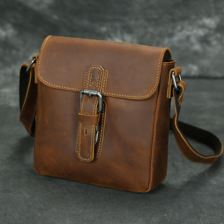 Men's First Layer Retro Crazy Horse Leather Cowhide Shoulder Bags