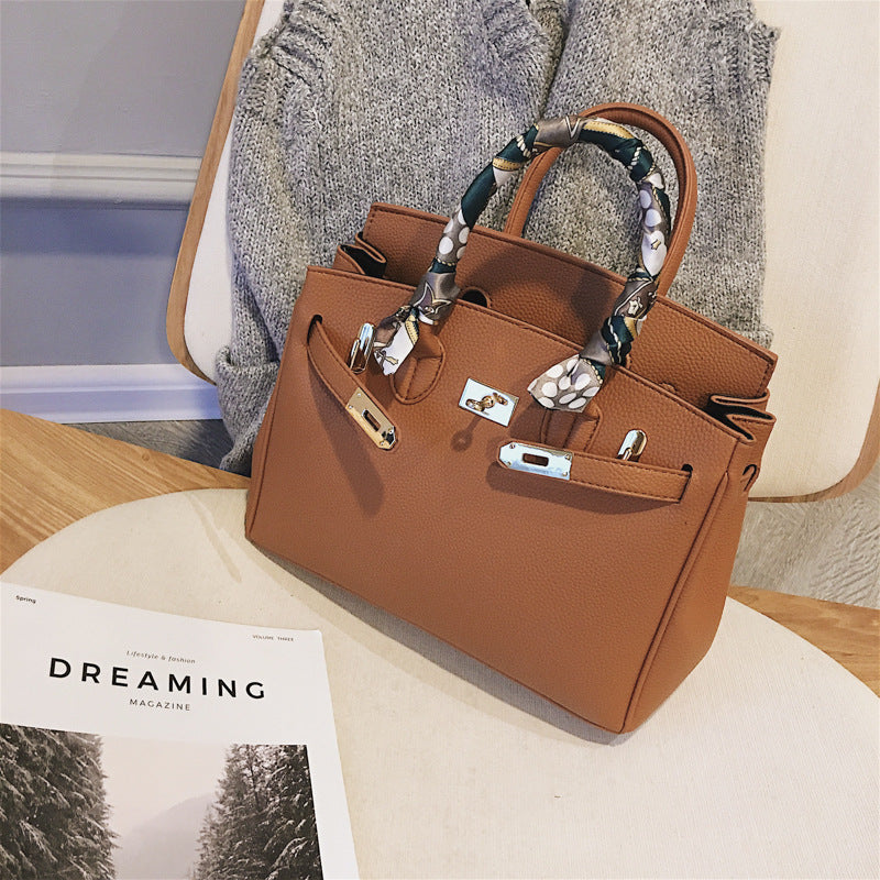Women's Korean Big Portable Litchi Pattern Fashion Handbags