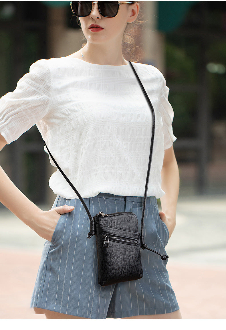 Women's Top Layer Leather Fashion Elegant Mini Phone Bags