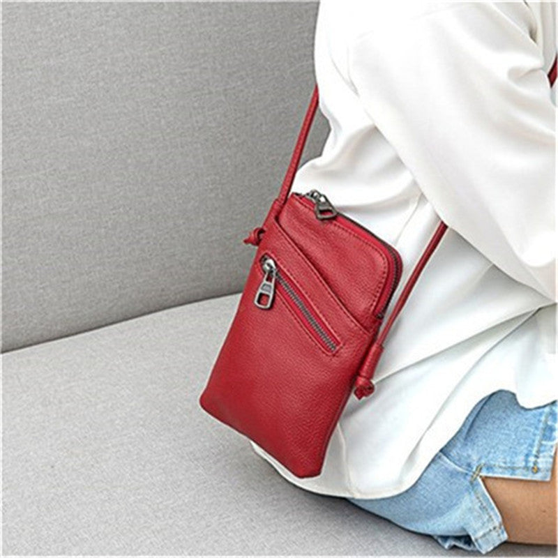 Women's Top Layer Leather Fashion Elegant Mini Phone Bags