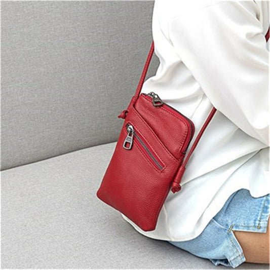 Women's Top Layer Leather Fashion Elegant Mini Phone Bags