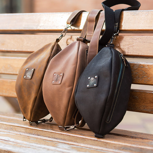 Men's Handmade Crazy Horse Top Layer Leather Men's Shoulder Bags