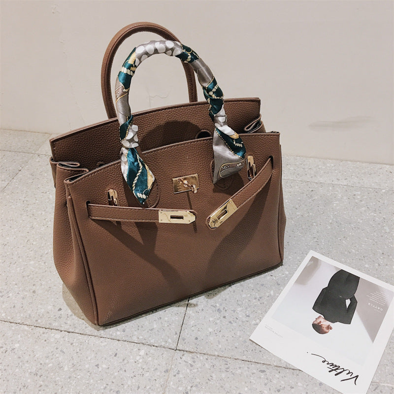 Women's Korean Big Portable Litchi Pattern Fashion Handbags