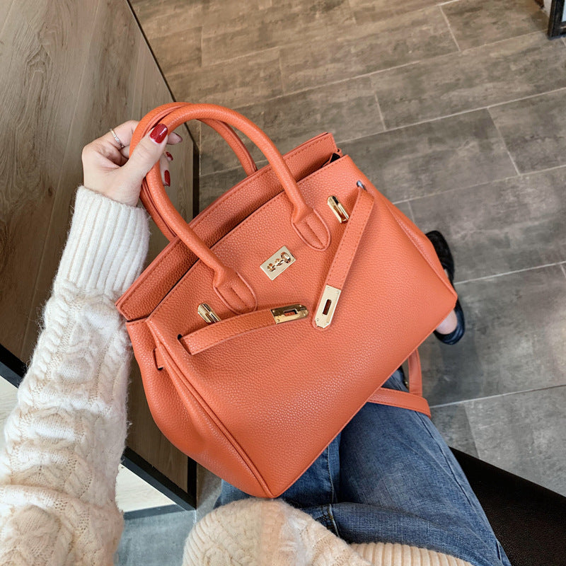 Women's Korean Big Portable Litchi Pattern Fashion Handbags