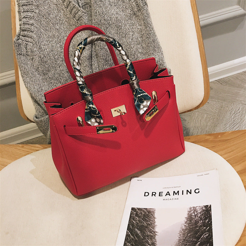 Women's Korean Big Portable Litchi Pattern Fashion Handbags