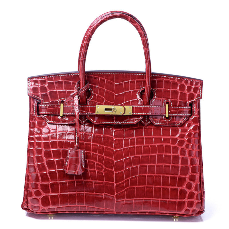 Women's Fashion Crocodile Pattern Genuine Leather Cow Handbags