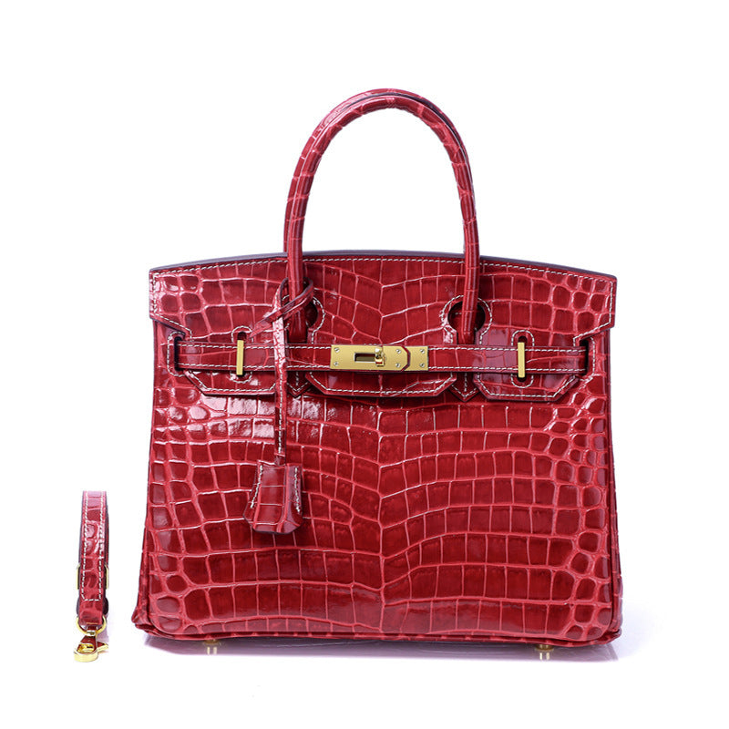 Women's Fashion Crocodile Pattern Genuine Leather Cow Handbags
