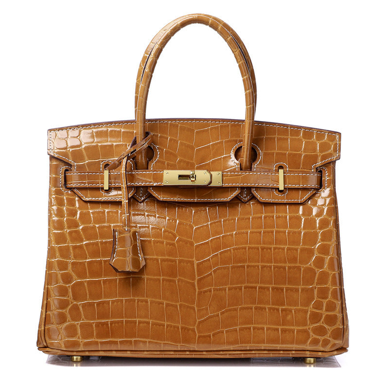 Women's Fashion Crocodile Pattern Genuine Leather Cow Handbags