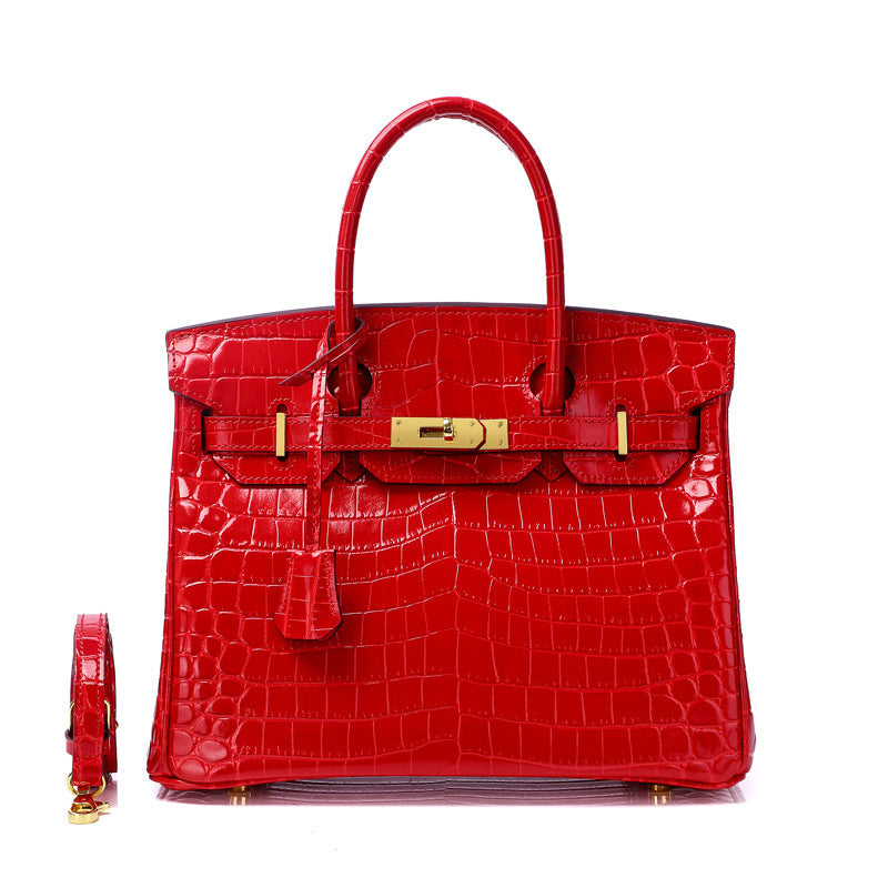 Women's Fashion Crocodile Pattern Genuine Leather Cow Handbags