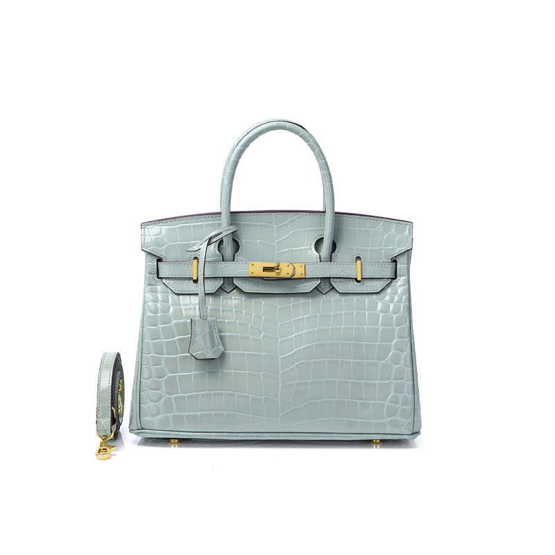 Women's Fashion Crocodile Pattern Genuine Leather Cow Handbags