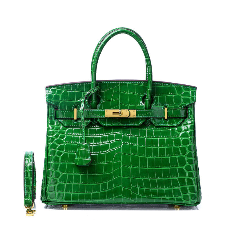 Women's Fashion Crocodile Pattern Genuine Leather Cow Handbags
