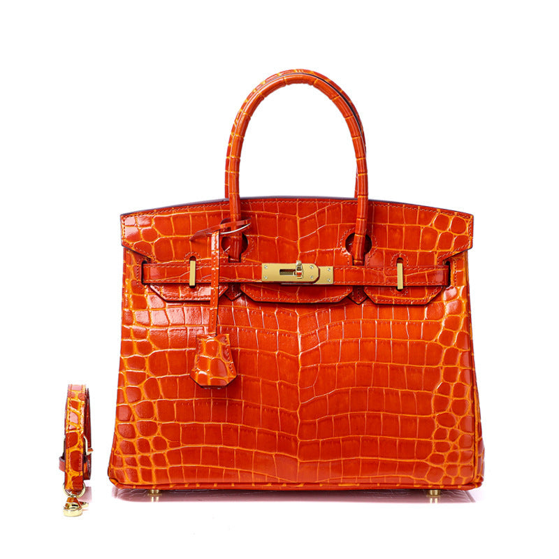 Women's Fashion Crocodile Pattern Genuine Leather Cow Handbags