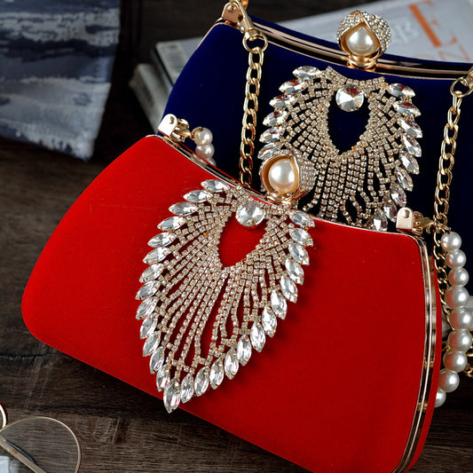 Women's Retro Style Drill Diamond Veet Banquet Handbags