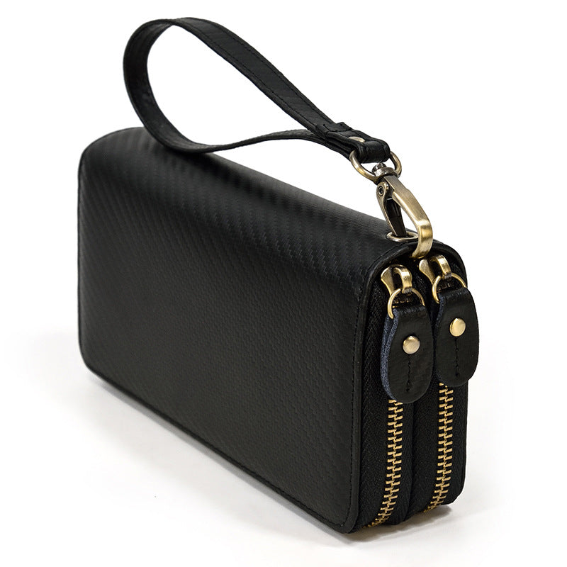 Men's Leather Crazy Horse Long Double Layer Bags