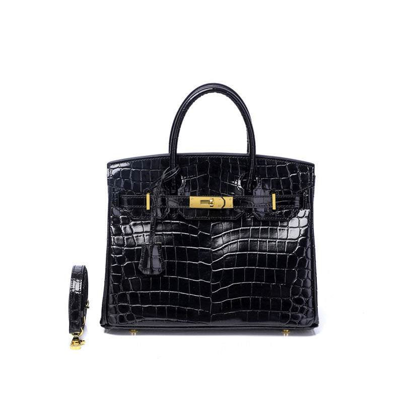 Women's Fashion Crocodile Pattern Genuine Leather Cow Handbags