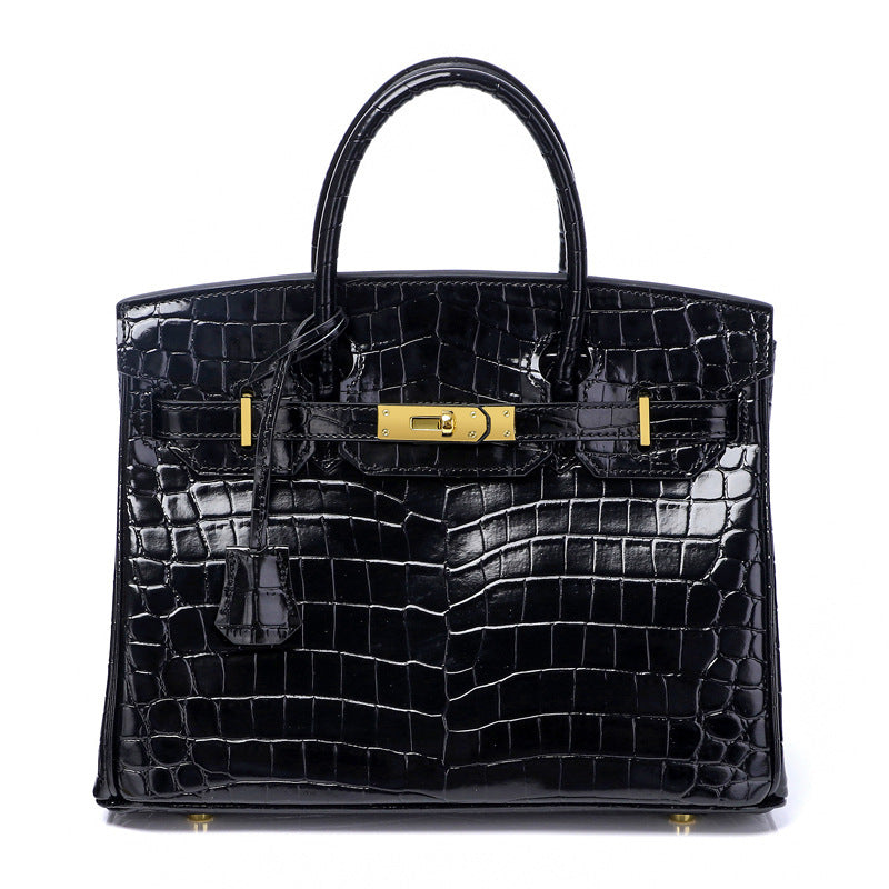 Women's Fashion Crocodile Pattern Genuine Leather Cow Handbags