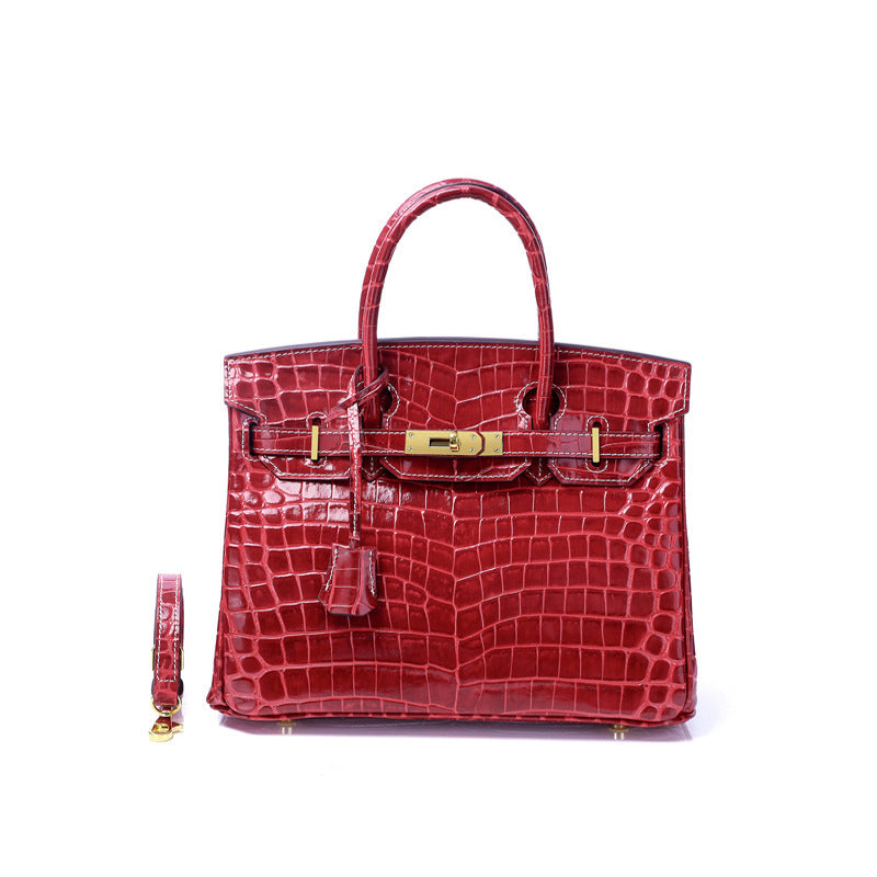 Women's Fashion Crocodile Pattern Genuine Leather Cow Handbags