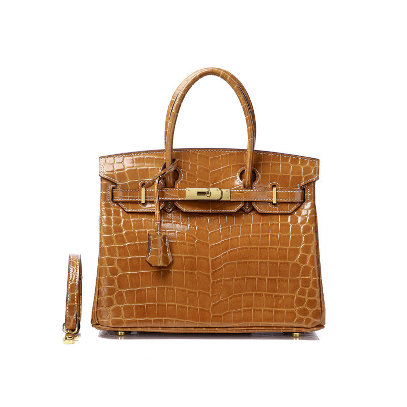 Women's Fashion Crocodile Pattern Genuine Leather Cow Handbags