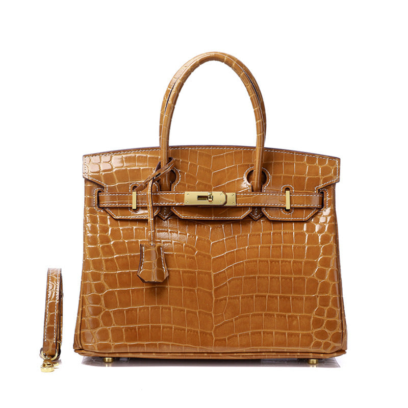 Women's Fashion Crocodile Pattern Genuine Leather Cow Handbags