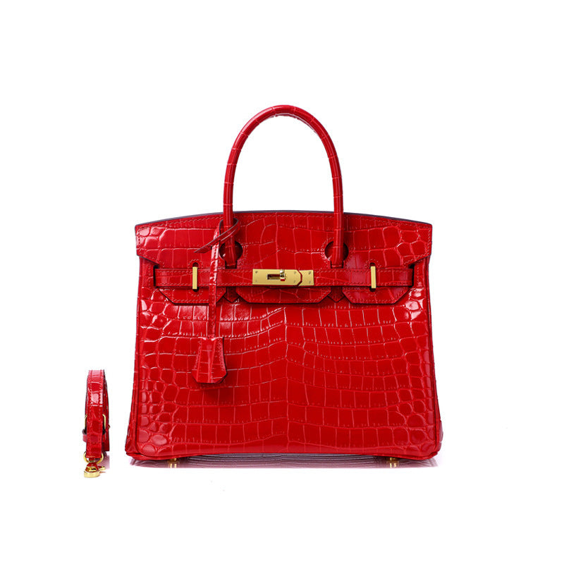Women's Fashion Crocodile Pattern Genuine Leather Cow Handbags