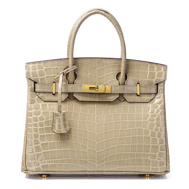 Women's Fashion Crocodile Pattern Genuine Leather Cow Handbags