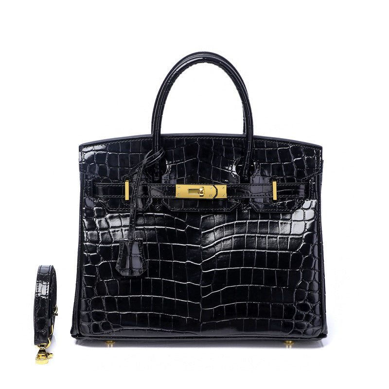 Women's Fashion Crocodile Pattern Genuine Leather Cow Handbags