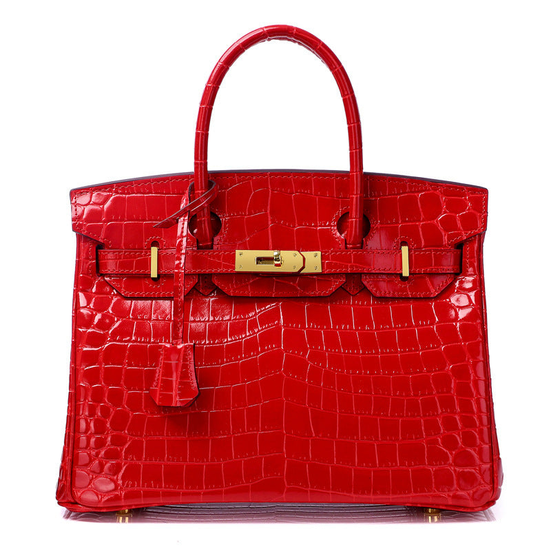 Women's Fashion Crocodile Pattern Genuine Leather Cow Handbags