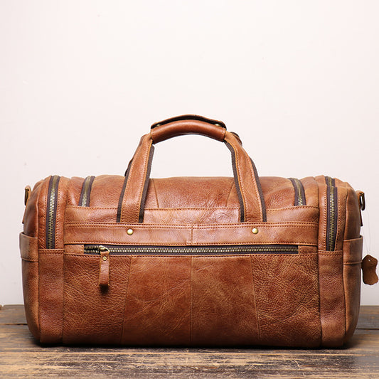 Men's Retro Frosted Leather Portable Genuine Short Travel Bags