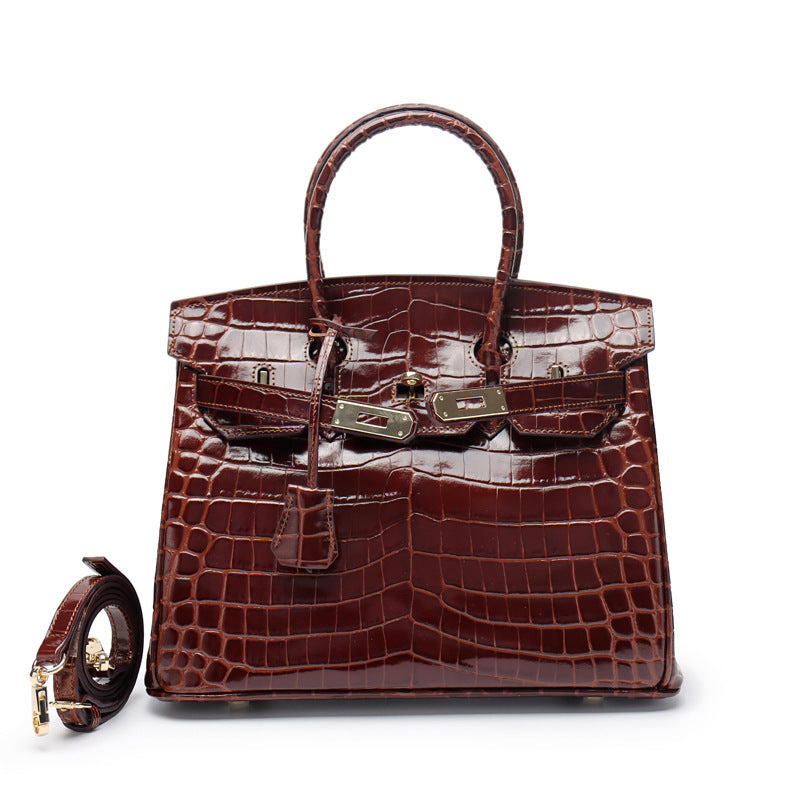 Women's Fashion Crocodile Pattern Genuine Leather Cow Handbags