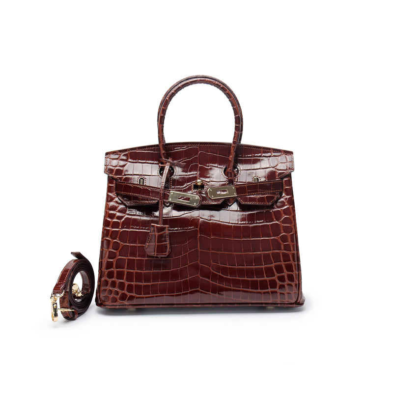 Women's Fashion Crocodile Pattern Genuine Leather Cow Handbags