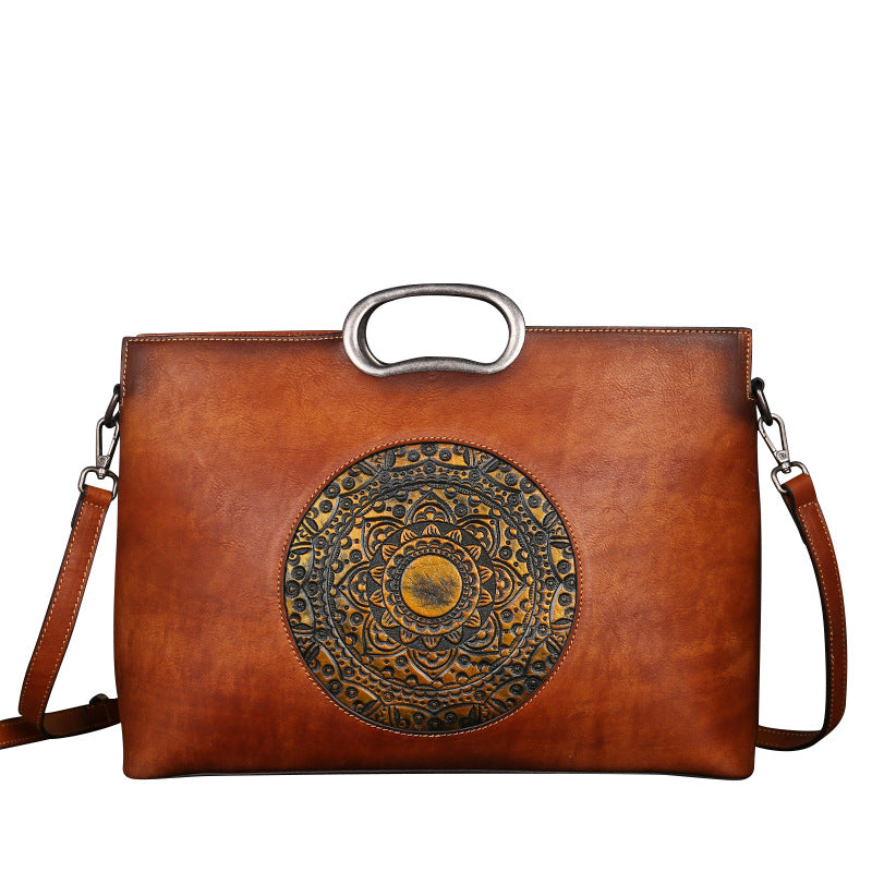 Women's Layer Cowhide Brushed Retro Large Capacity Shoulder Bags