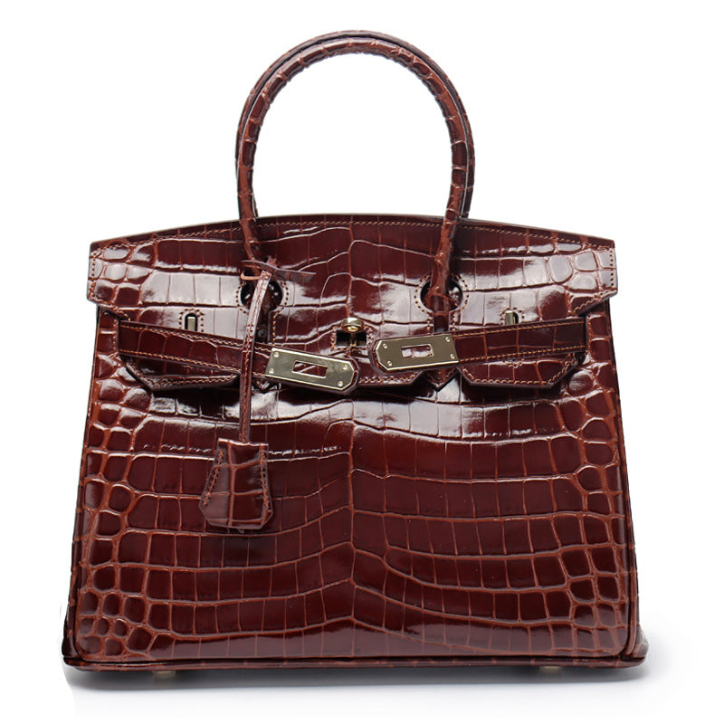 Women's Fashion Crocodile Pattern Genuine Leather Cow Handbags