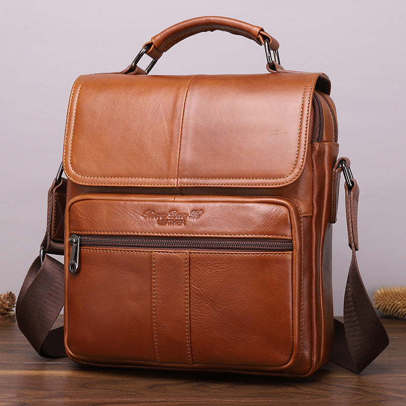 Men's Vintage Oil Wax Cowhide Leather Trend Men's Messenger Bags