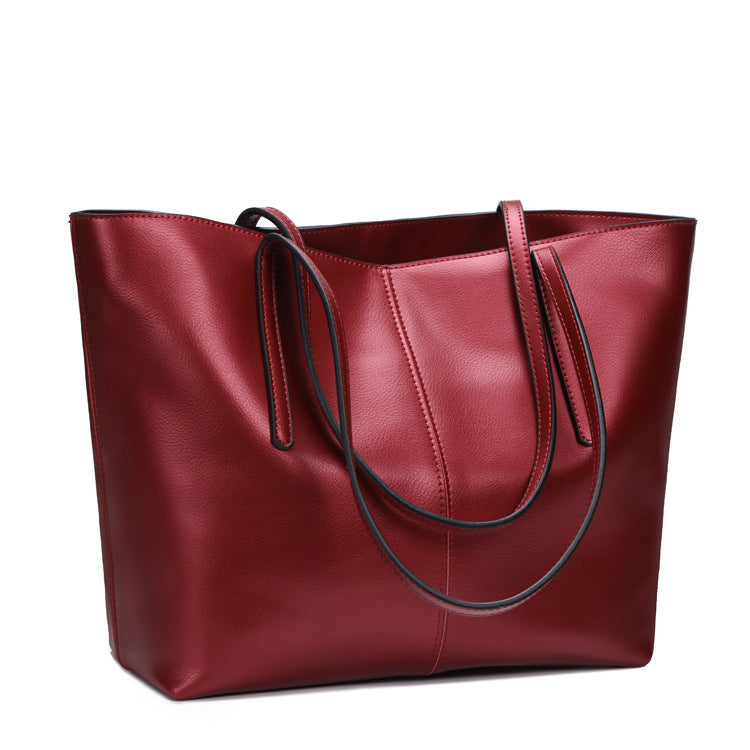 Women's Leather Genuine Big Fashion Simple Shopping Bags