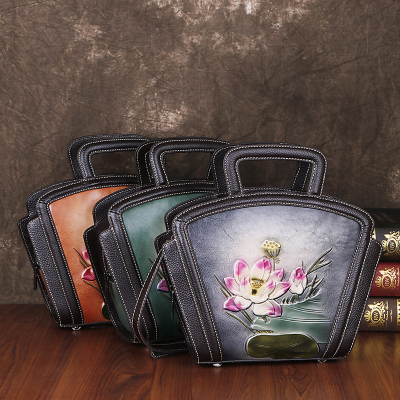 Women's Retro First Layer Cowhide Other Embossing Shoulder Bags