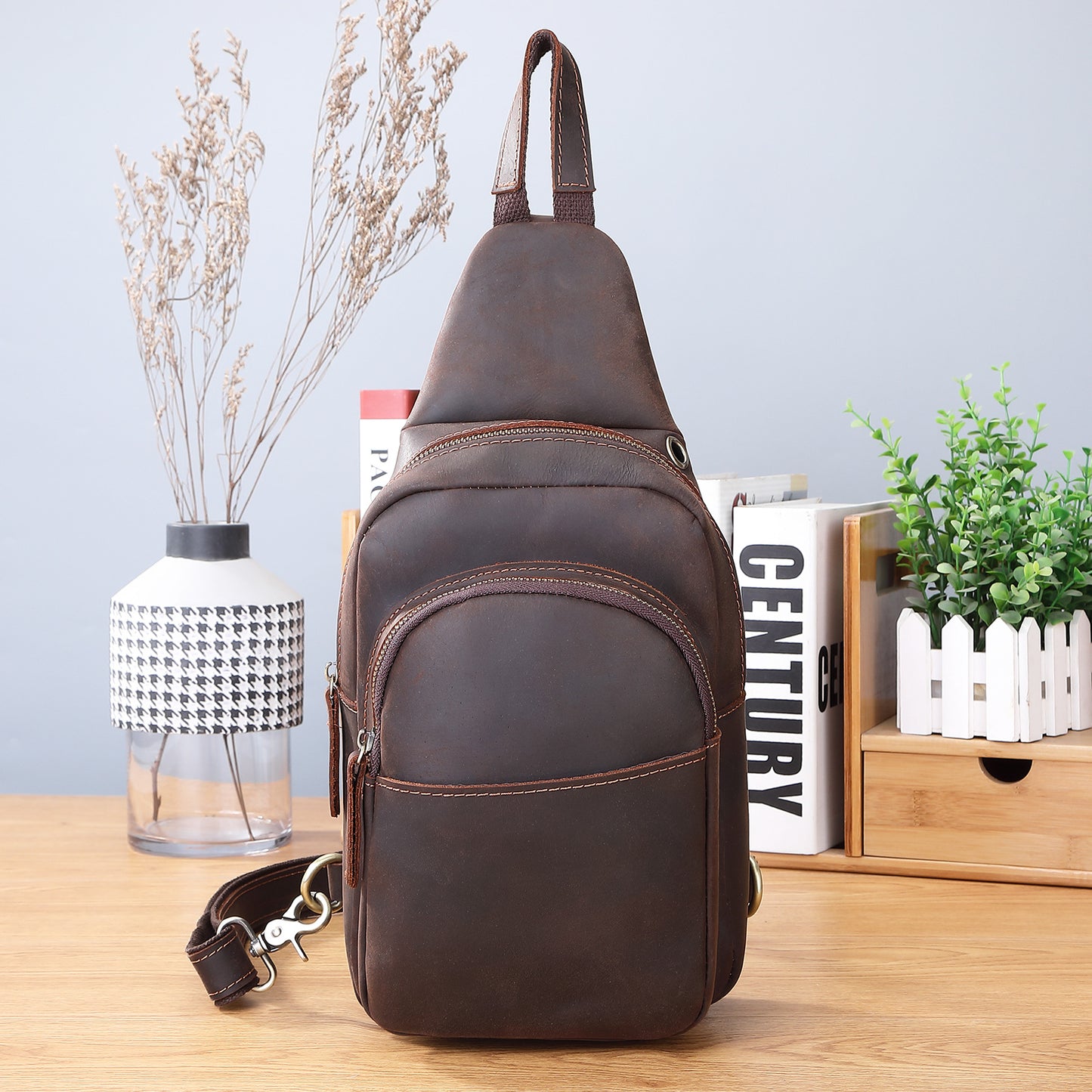 Men's Crazy Horse Leather Vintage Cowhide Men's Chest Bags