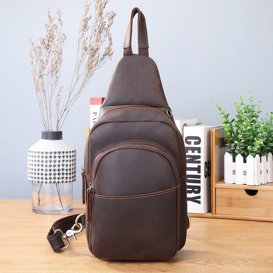 Men's Crazy Horse Leather Vintage Cowhide Men's Chest Bags