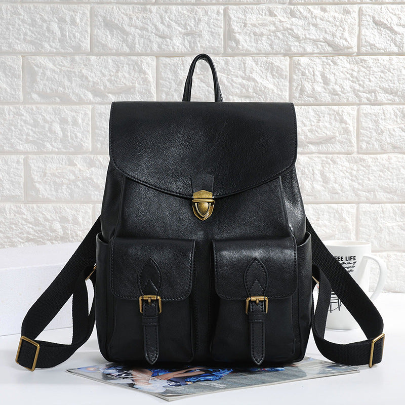 Women's First Layer Cowhide Vintage Large Capacity Backpacks