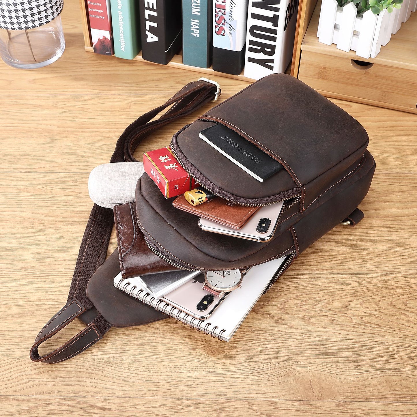 Men's Crazy Horse Leather Vintage Cowhide Men's Chest Bags