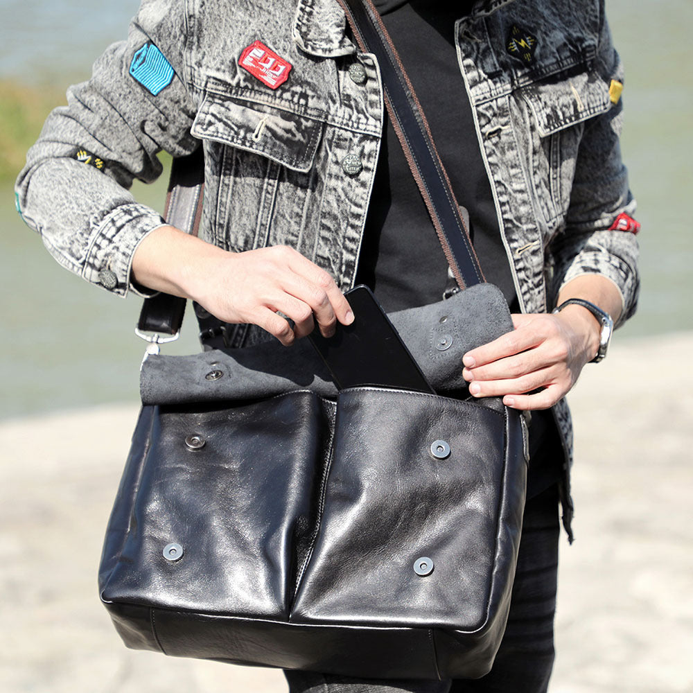 Men's First Layer Cowhide Leather Genuine Portable Men's Messenger Bags