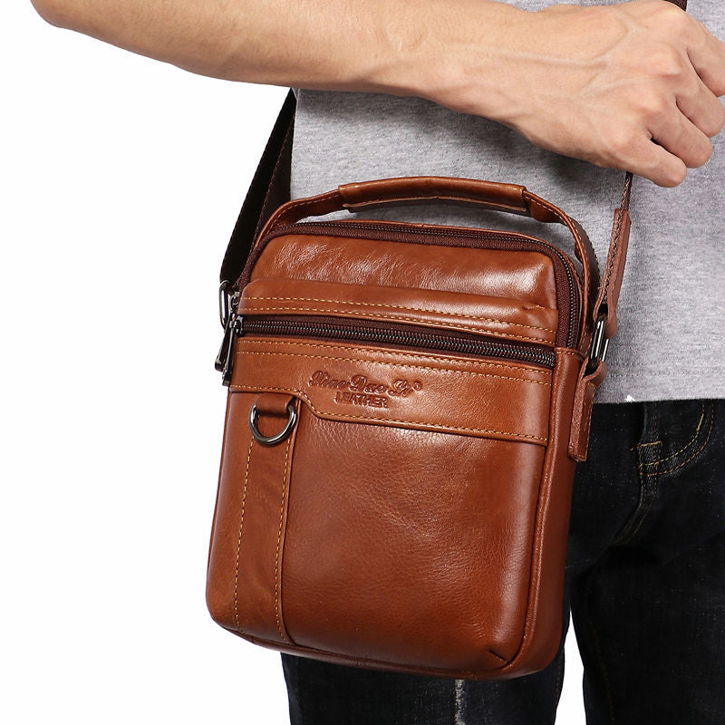 Men's Leather Mini Trendy Retro First Layer Men's Messenger Bags