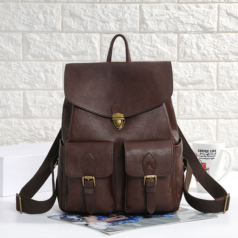 Women's First Layer Cowhide Vintage Large Capacity Backpacks