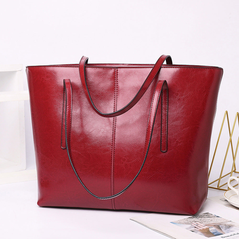 Women's Leather Korean Simple Large Versatile Capacity Shoulder Bags