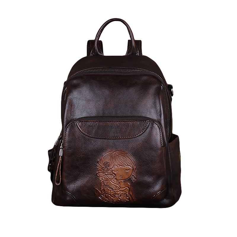 Women's First Layer Cowhide Chinese Style Retro Backpacks