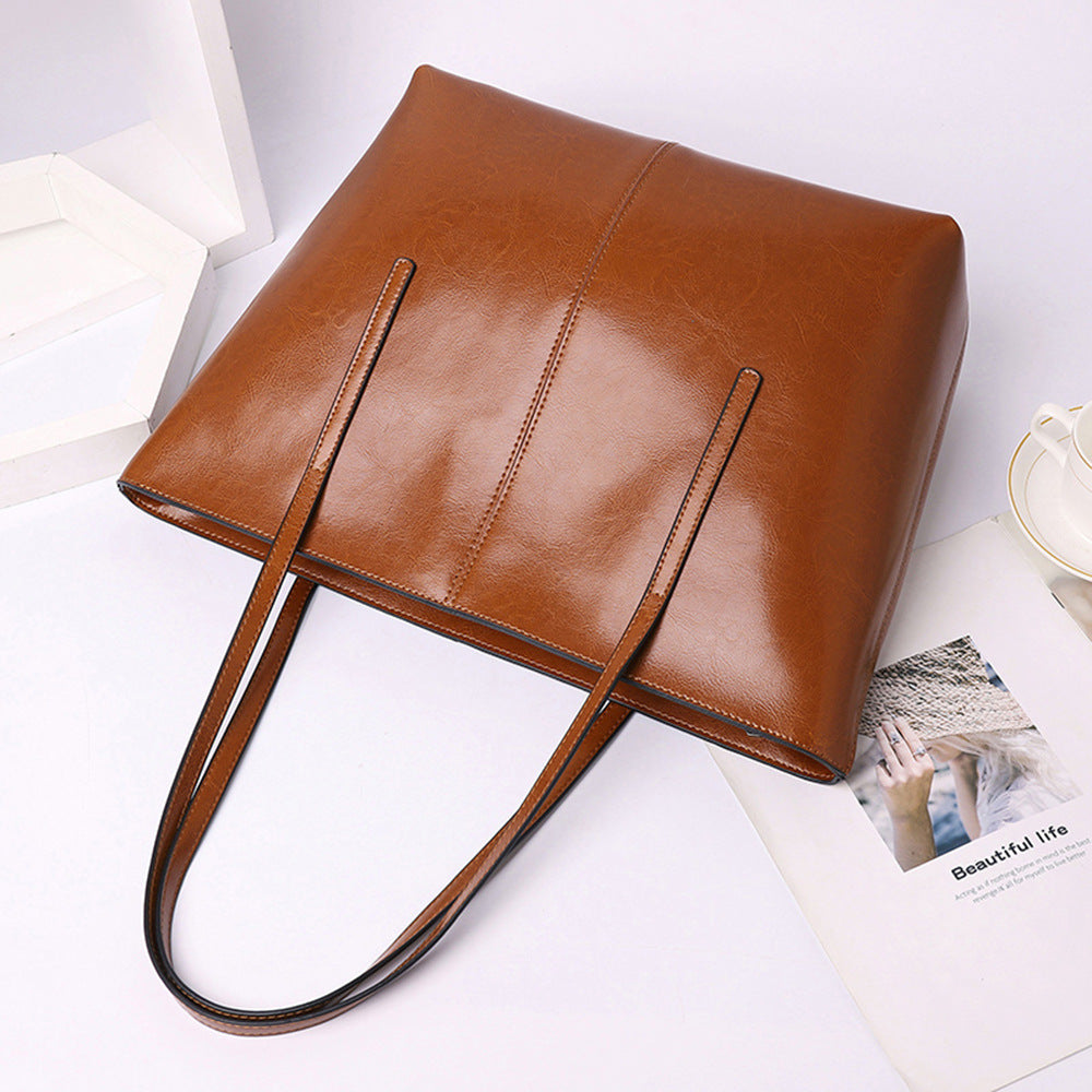 Women's Leather Korean Simple Large Versatile Capacity Shoulder Bags