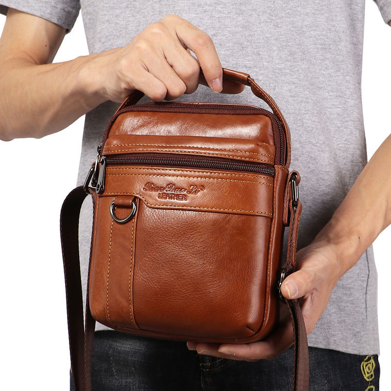 Men's Leather Mini Trendy Retro First Layer Men's Messenger Bags