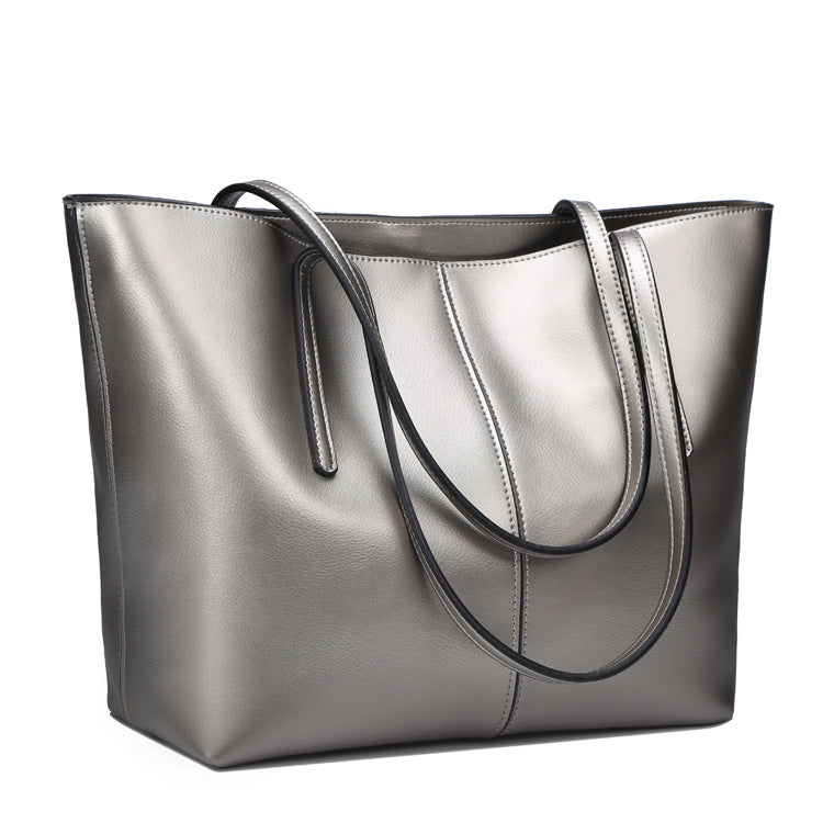 Women's Leather Genuine Big Fashion Simple Shopping Bags